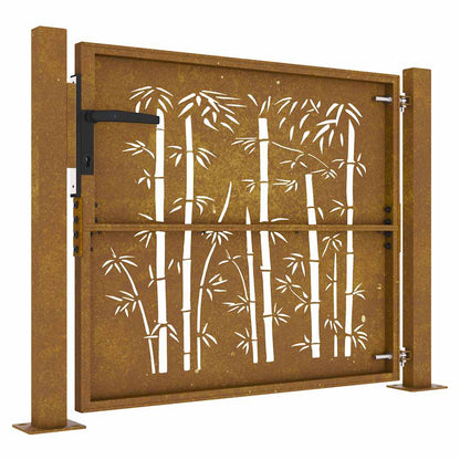 Cancello da giardino 100x100 cm in acciaio Corten e design in bambù | homemem39