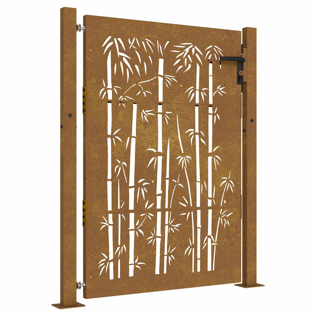 Cancello da giardino 100x125 cm in acciaio Corten e design in bambù | homemem39