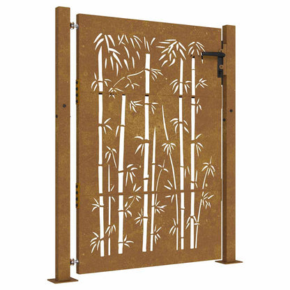 Cancello da giardino 100x125 cm in acciaio Corten e design in bambù | homemem39