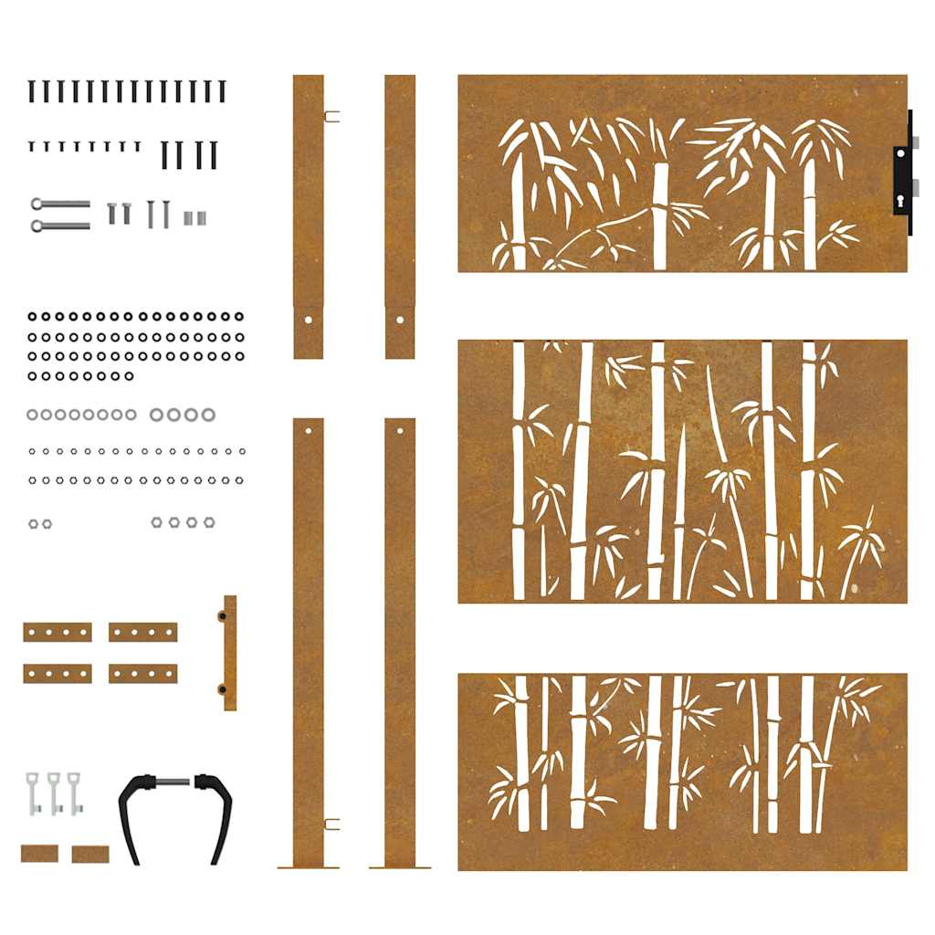 Cancello da giardino 100x125 cm in acciaio Corten e design in bambù | homemem39
