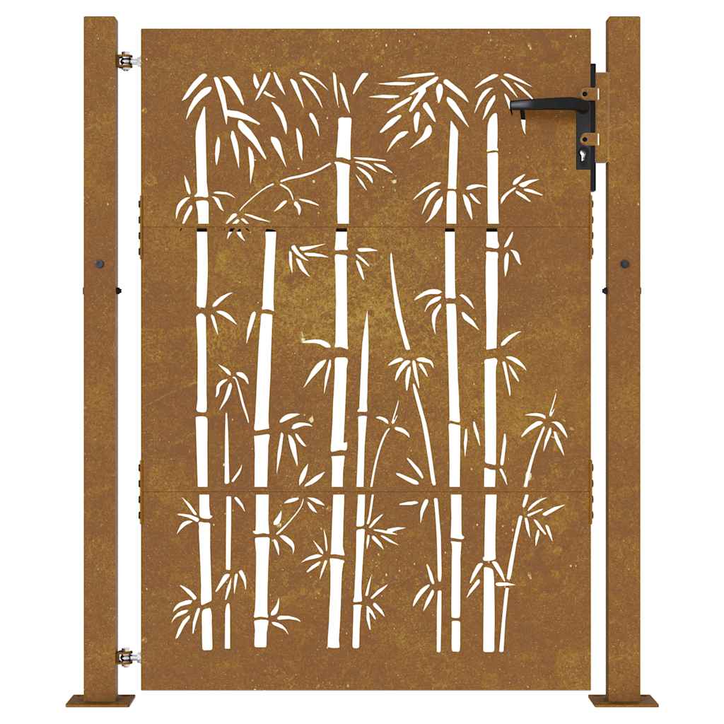 Cancello da giardino 100x150 cm in acciaio Corten e design in bambù | homemem39