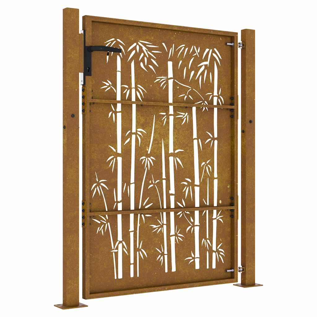 Cancello da giardino 100x150 cm in acciaio Corten e design in bambù | homemem39
