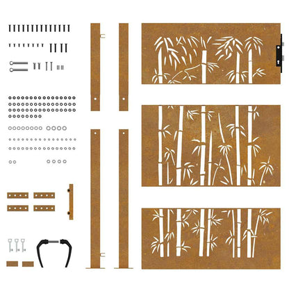 Cancello da giardino 100x150 cm in acciaio Corten e design in bambù | homemem39