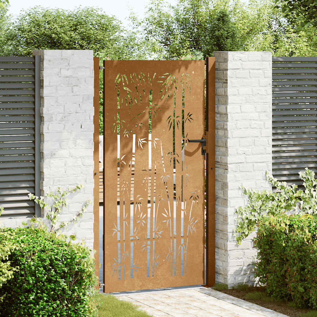 Cancello da giardino 100x200 cm in acciaio corten e design in bambù | homemem39