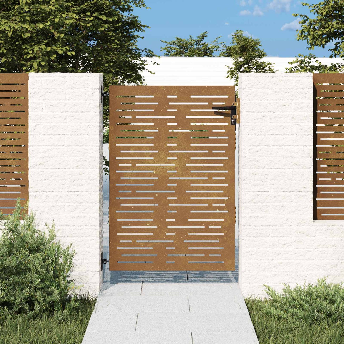 Cancello da giardino 85x150 cm in acciaio Corten design quadrato | homemem39