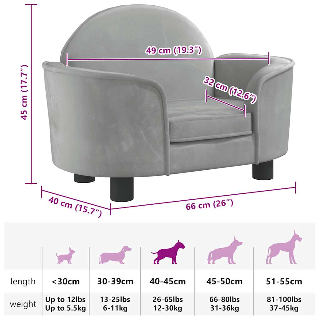 Lettino per Cani Grigio Chiaro 66x40x45 cm in Velluto - homemem39