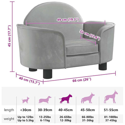 Lettino per Cani Grigio Chiaro 66x40x45 cm in Velluto - homemem39