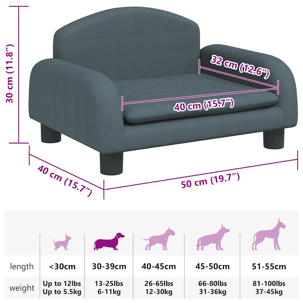 Lettino per Cani Grigio Scuro 50x40x30 cm in Tessuto | homemem39