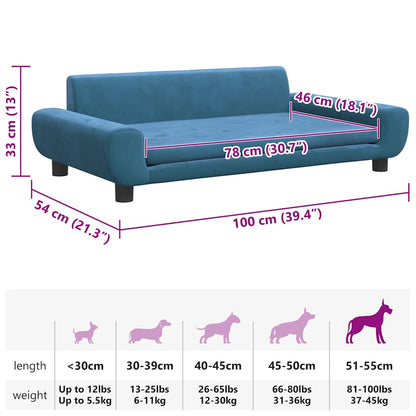 Lettino per Cani Blu 100x54x33 cm in Velluto | homemem39