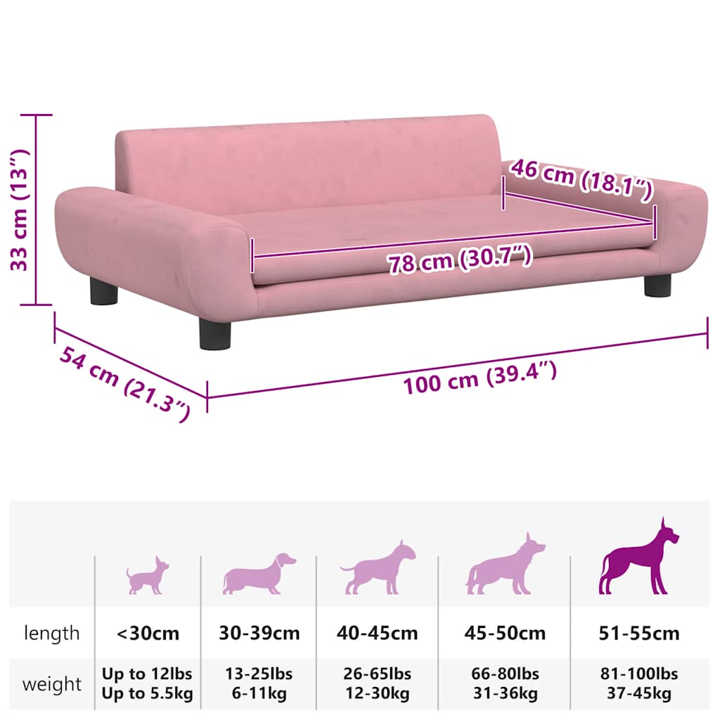 Lettino per Cani Rosa 100x54x33 cm in Velluto | homemem39