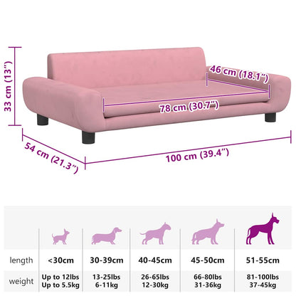 Lettino per Cani Rosa 100x54x33 cm in Velluto | homemem39