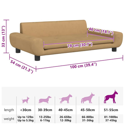 Lettino per Cani Marrone 100x54x33 cm in Velluto | homemem39