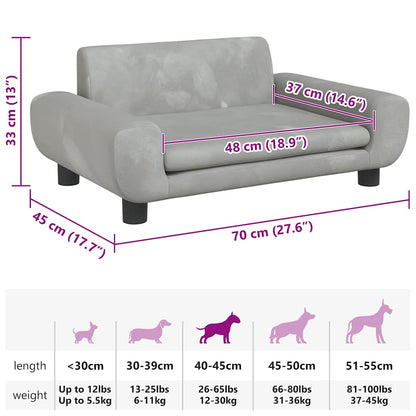 Lettino per Cani Grigio Chiaro 70x45x33 cm in Velluto | homemem39