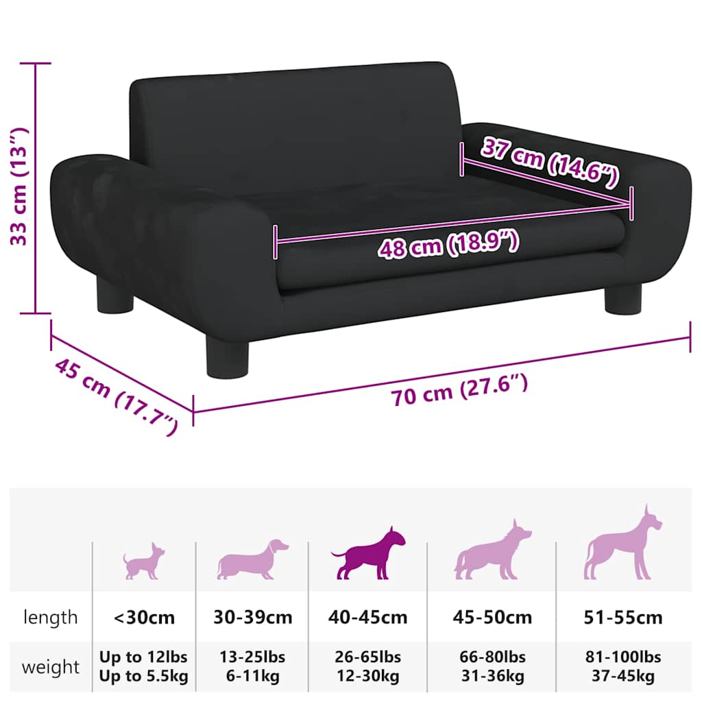 Lettino per Cani Nero 70x45x33 cm in Velluto | homemem39