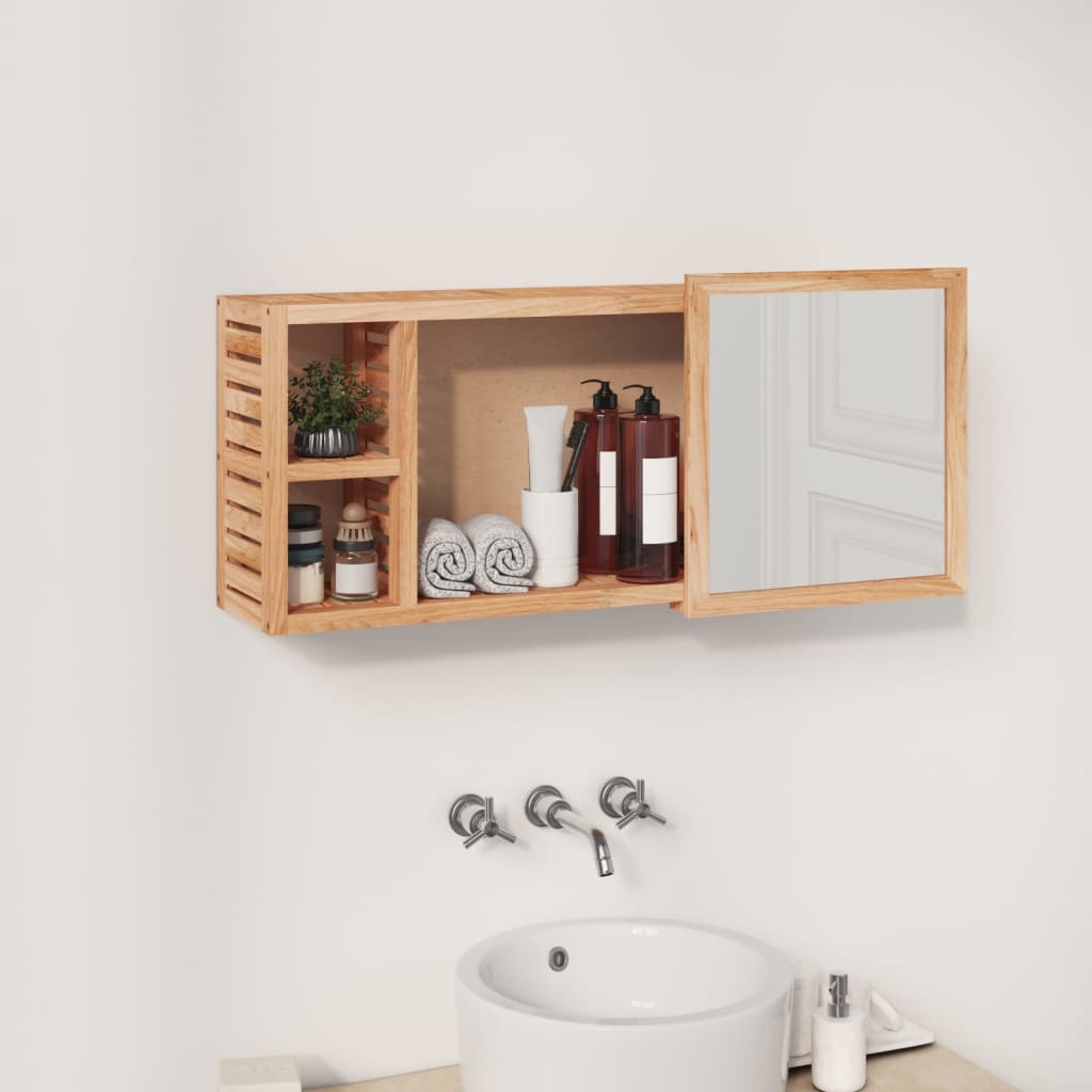 Armadietto a Specchio 80x17x34 cm in Legno Massello di Noce - homemem39