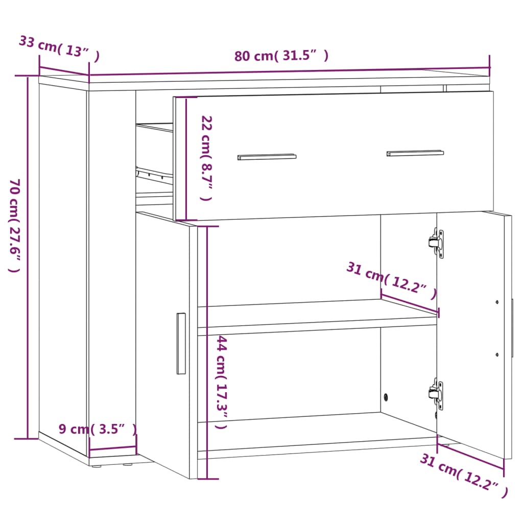 Credenza Rovere Sonoma 80x33x70 cm in Legno Multistrato