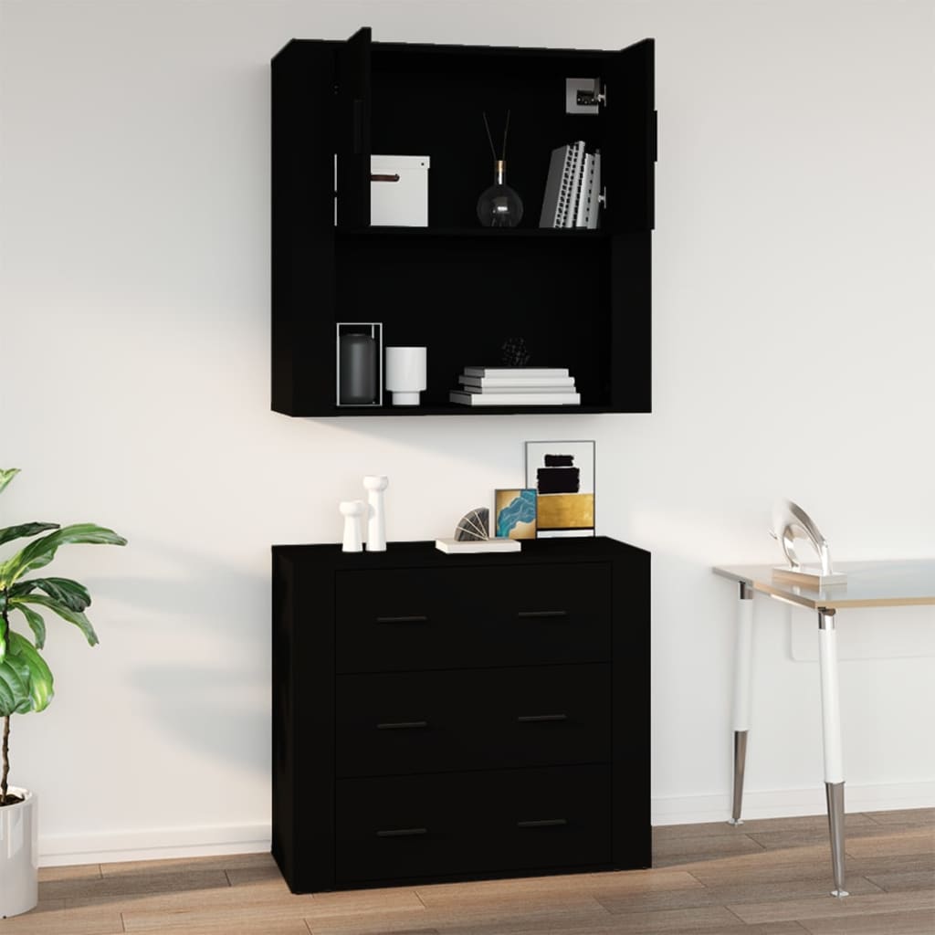 Mobile a Parete Nero 80x33x80 cm in Legno Multistrato