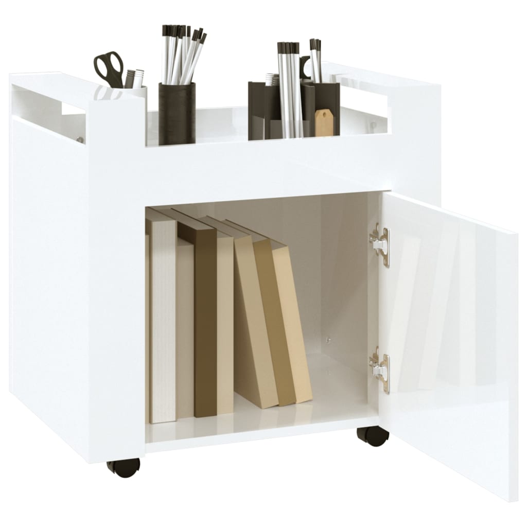 Carrello Scrivania bianco lucido 60x45x60 cm Legno Multistrato - homemem39