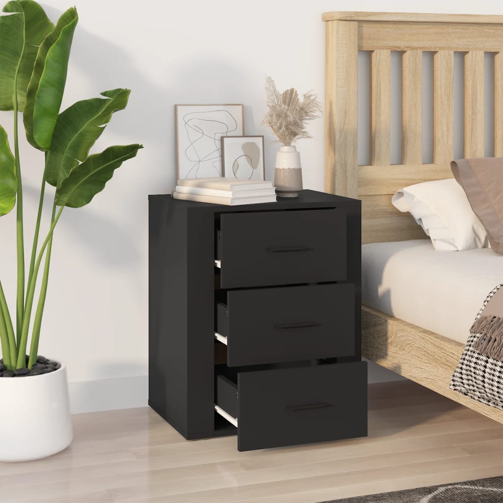 Comodino Nero 50x36x60 cm in Legno Multistrato - homemem39