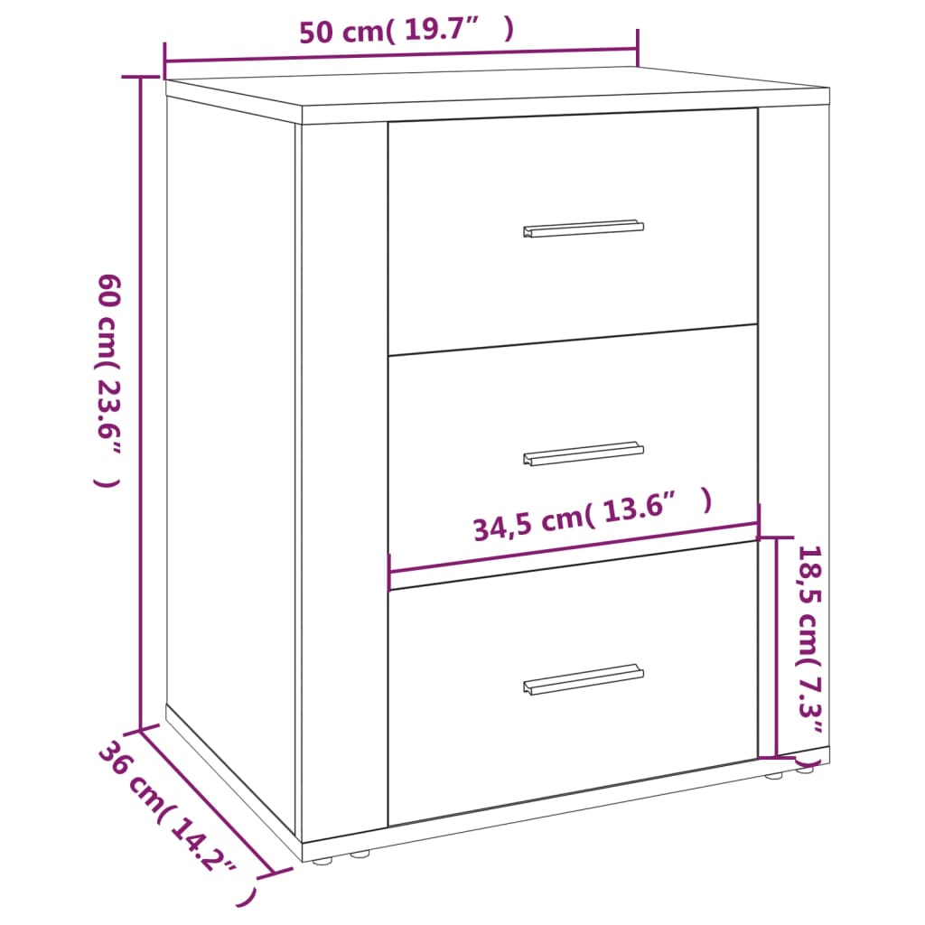 Comodino Nero 50x36x60 cm in Legno Multistrato - homemem39