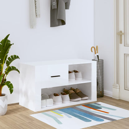 Scarpiera Bianco Lucido 80x35x45 cm in Legno Multistrato - homemem39