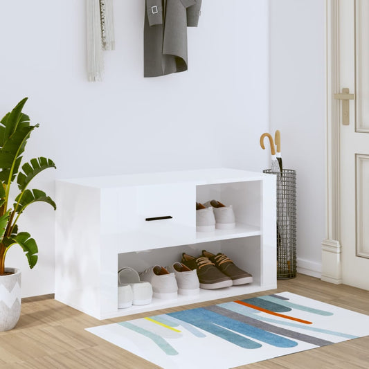 Scarpiera Bianco Lucido 80x35x45 cm in Legno Multistrato - homemem39