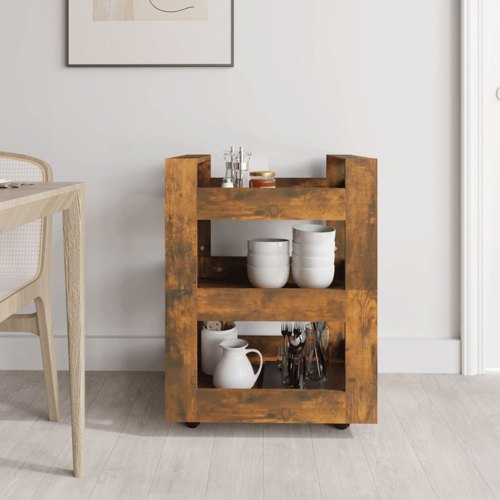 Carrello da Cucina rovere fumo 60x45x80 cm Legno Multistrato - homemem39