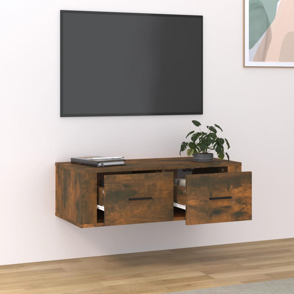 Mobile TV Pensile Rovere Fumo 80x36x25 cm in Legno Multistrato - homemem39