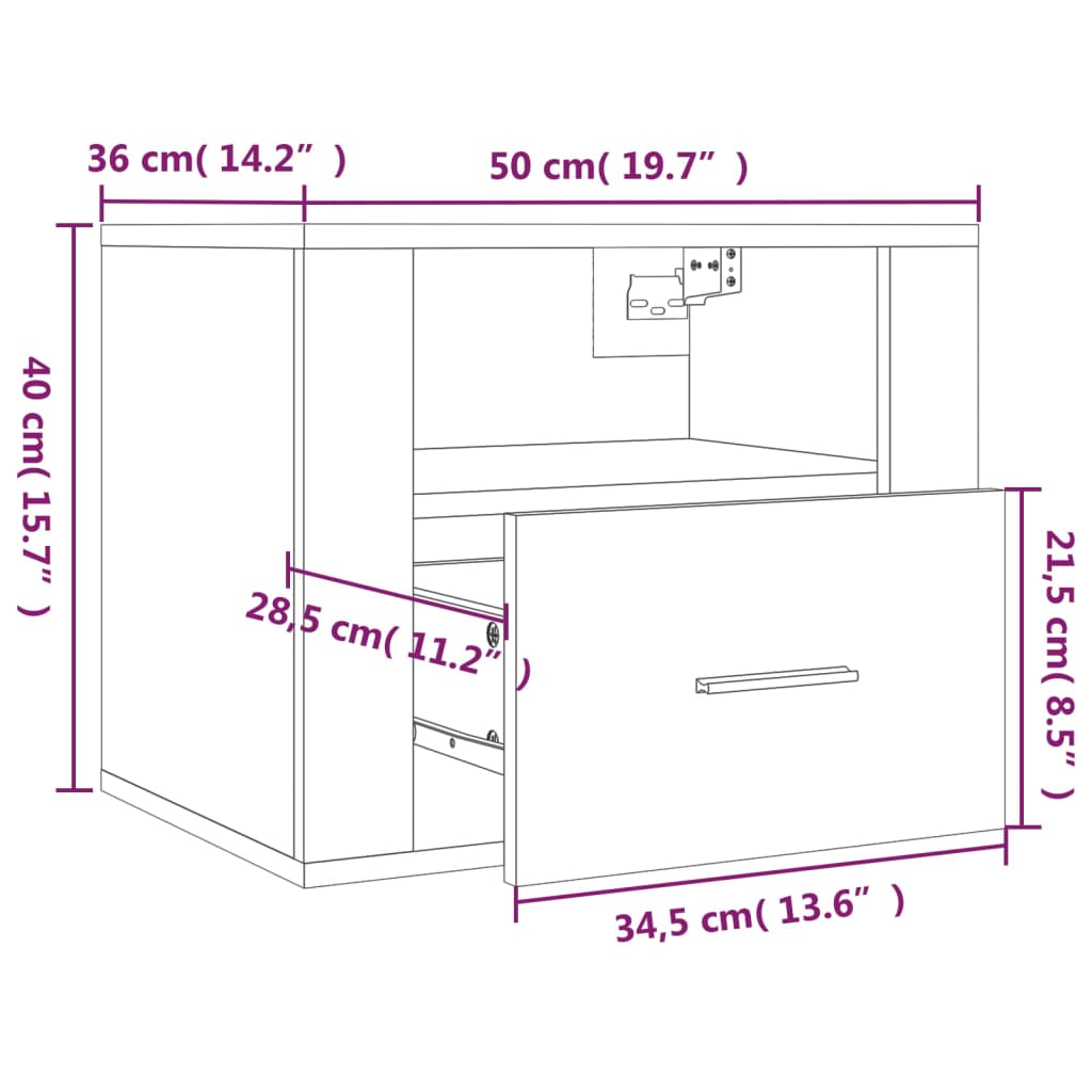 Comodini a Muro 2 pz Nero 50x36x40 cm - homemem39