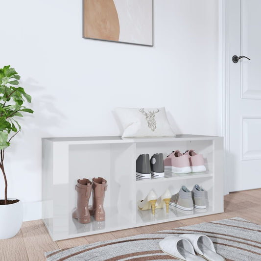 Scarpiera Bianco Lucido 100x35x45 cm in Legno Multistrato - homemem39