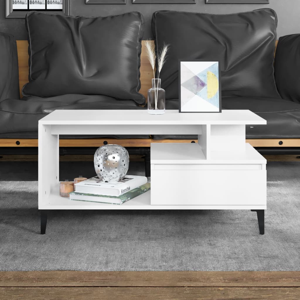 Tavolino da Salotto Bianco 90x49x45 cm in Legno Multistrato | homemem39