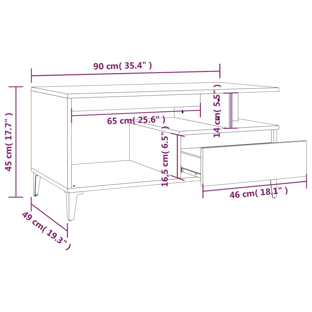 Tavolino da Salotto Grigio Sonoma 90x49x45 cm Legno Multistrato | homemem39