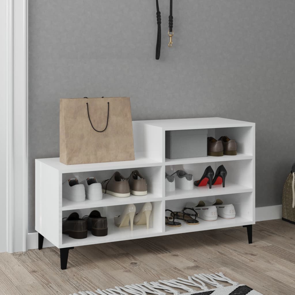 Scarpiera Bianco Lucido 102x36x60 cm in Legno Multistrato - homemem39