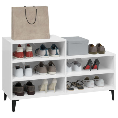 Scarpiera Bianco Lucido 102x36x60 cm in Legno Multistrato - homemem39
