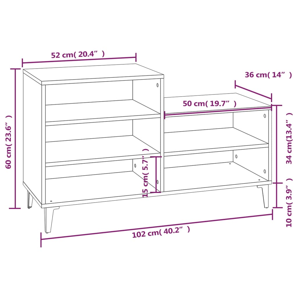 Scarpiera Bianco Lucido 102x36x60 cm in Legno Multistrato - homemem39