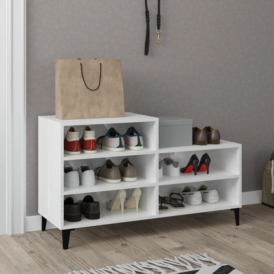 Scarpiera Bianco Lucido 102x36x60 cm in Legno Multistrato - homemem39