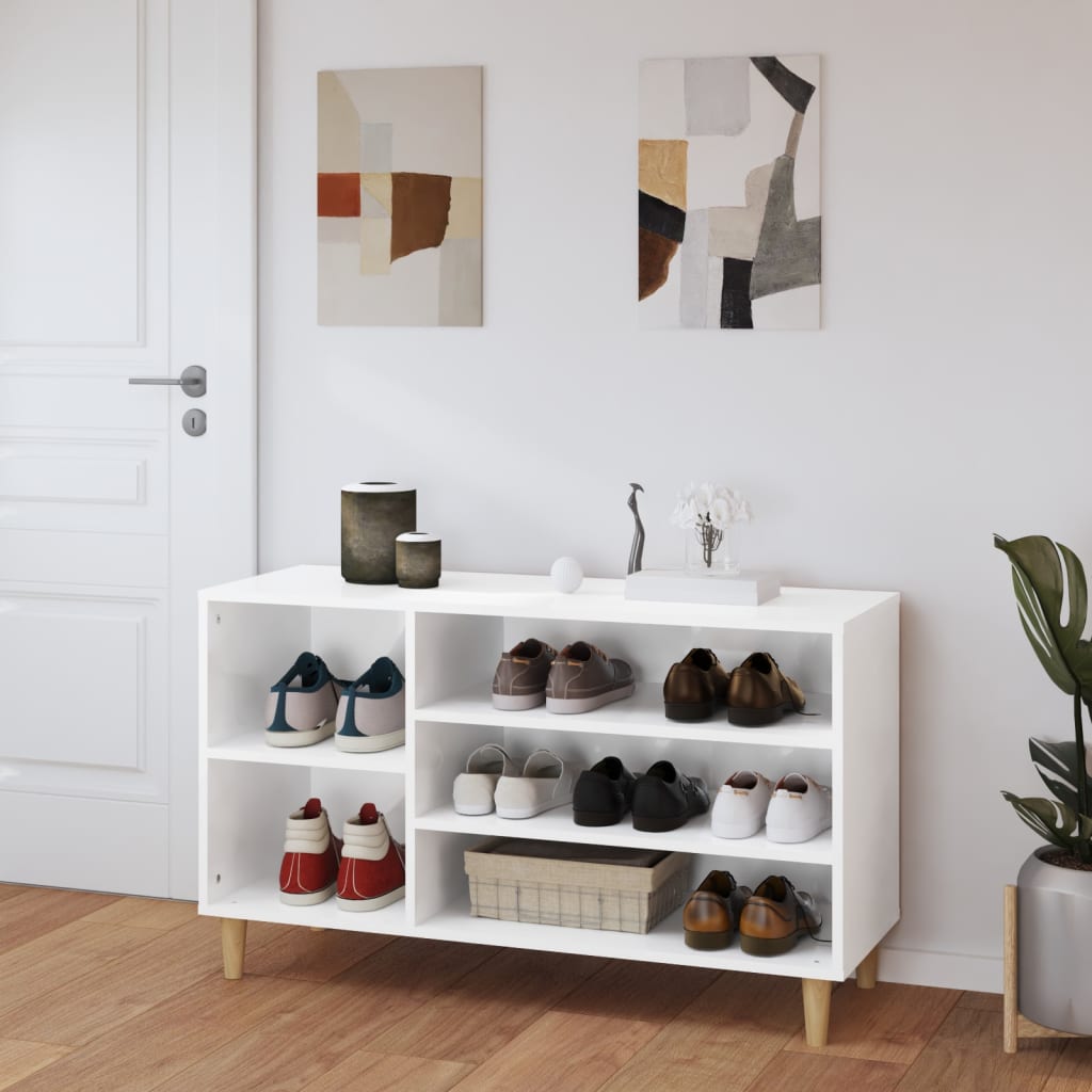 Scarpiera Bianco Lucido 102x36x60 cm in Legno Multistrato - homemem39