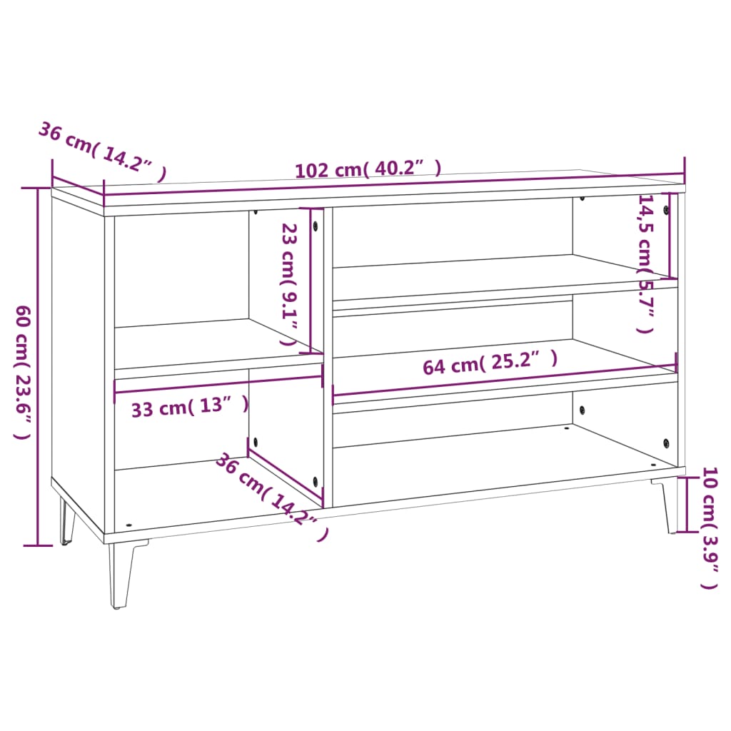 Scarpiera Nera 102x36x60 cm in Legno Multistrato - homemem39