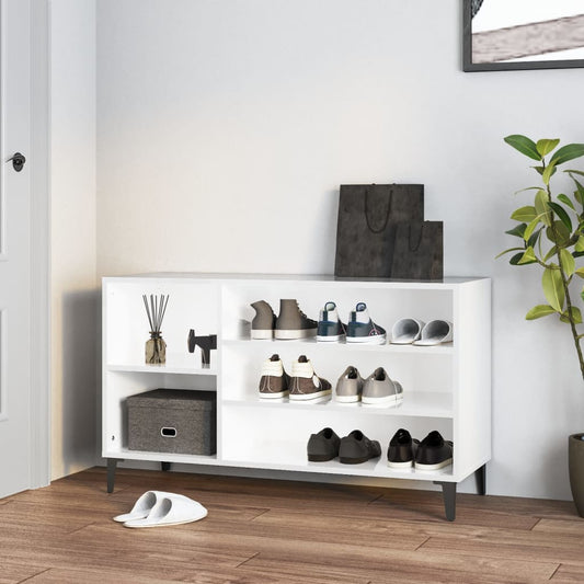 Scarpiera Bianco Lucido 102x36x60 cm in Legno Multistrato - homemem39