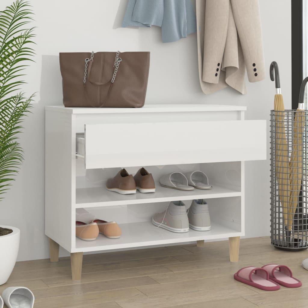Scarpiera Bianco Lucido 70x36x60 cm in Legno Multistrato - homemem39