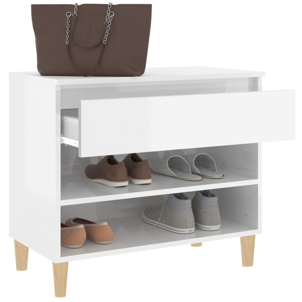 Scarpiera Bianco Lucido 70x36x60 cm in Legno Multistrato - homemem39