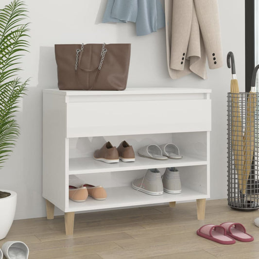 Scarpiera Bianco Lucido 70x36x60 cm in Legno Multistrato - homemem39