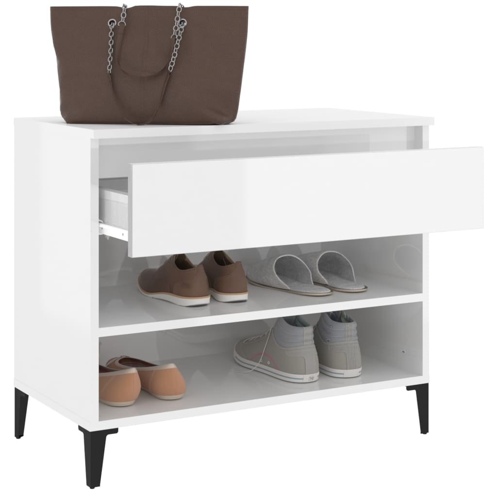 Scarpiera Bianco Lucido 70x36x60 cm in Legno Multistrato - homemem39