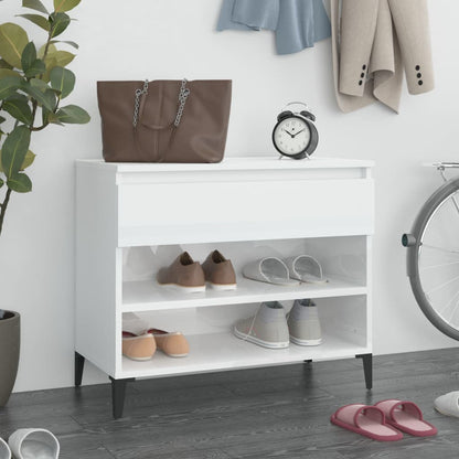 Scarpiera Bianco Lucido 70x36x60 cm in Legno Multistrato - homemem39