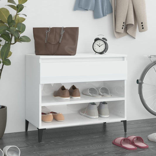 Scarpiera Bianco Lucido 70x36x60 cm in Legno Multistrato - homemem39