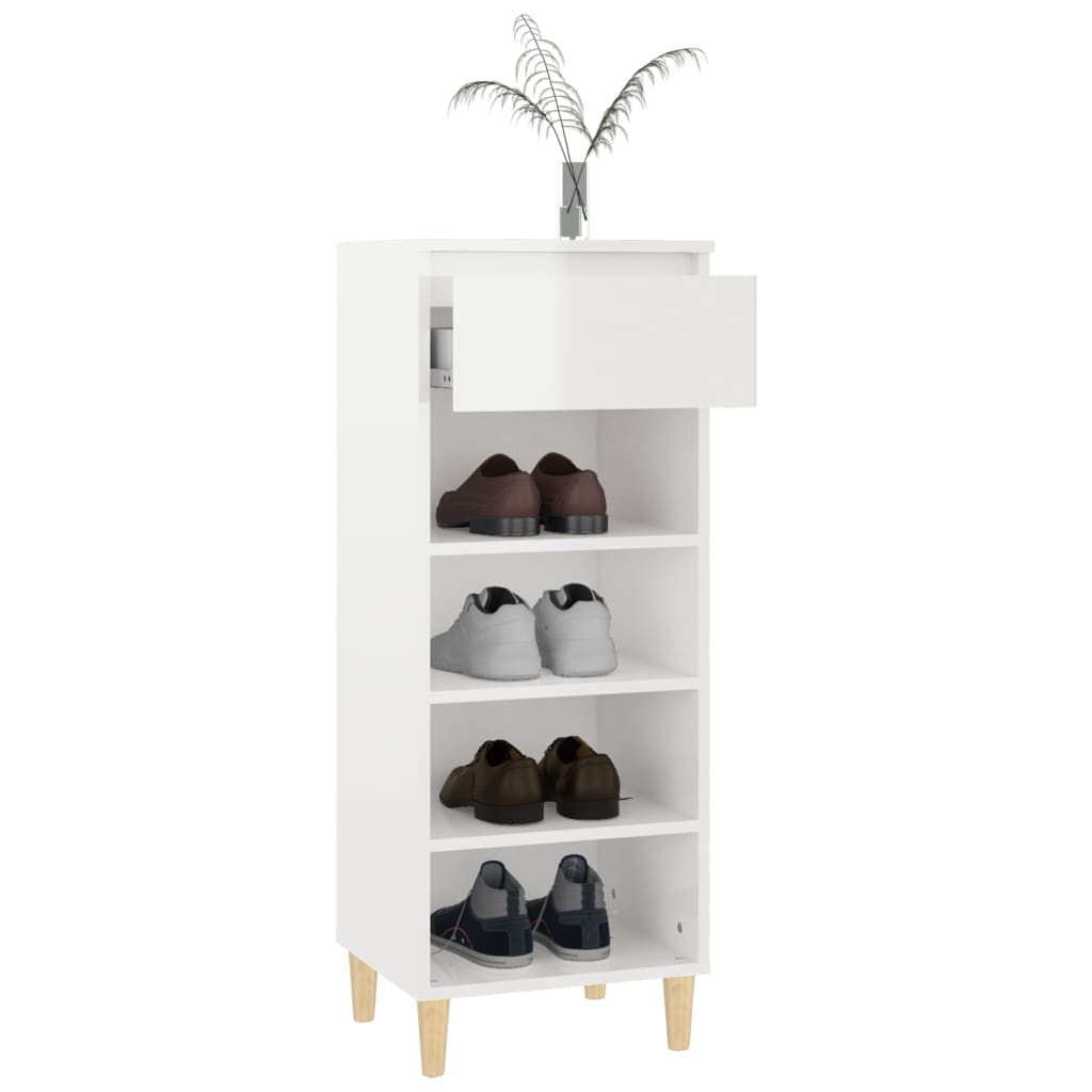 Scarpiera Bianco Lucido 40x36x105 cm in Legno Multistrato - homemem39
