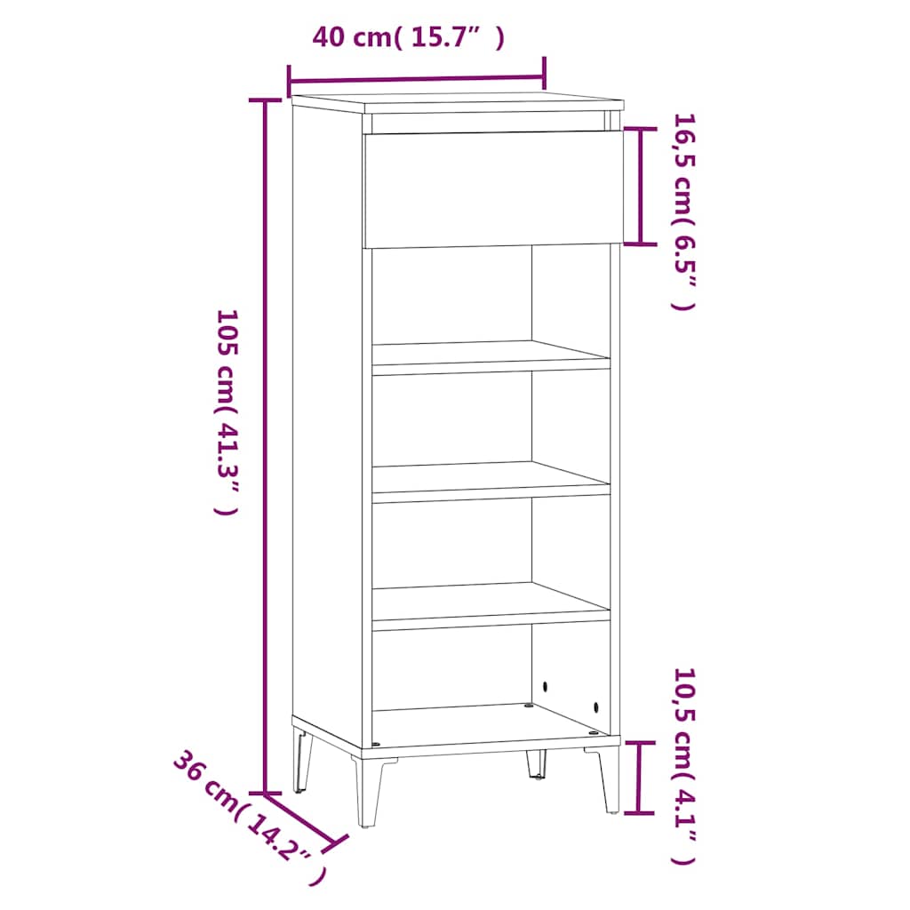 Scarpiera Nera 40x36x105 cm in Legno Multistrato