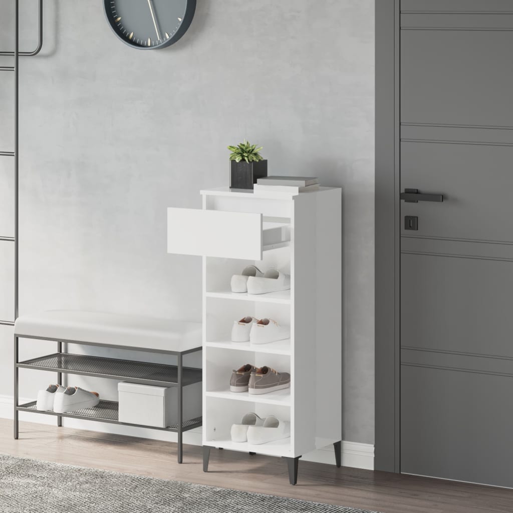 Scarpiera Bianco Lucido 40x36x105 cm in Legno Multistrato - homemem39