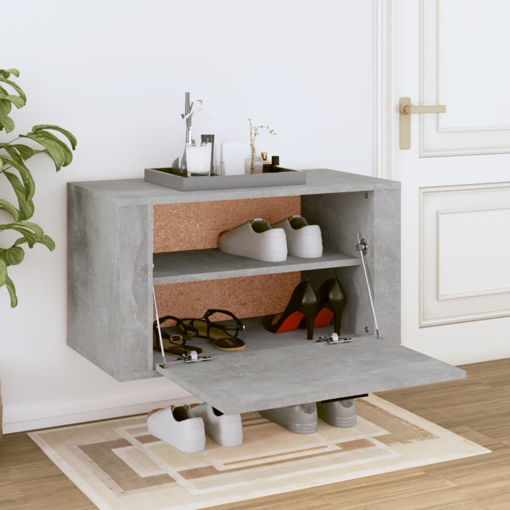 Scarpiera a Parete Grigio Cemento 70x35x38 cm Legno Multistrato - homemem39