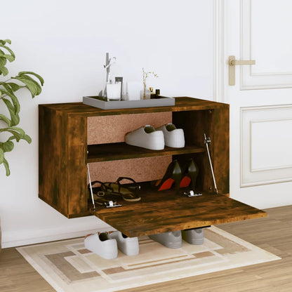 Scarpiera a Muro Rovere Fumo 70x35x38 cm Legno Massello Pino - homemem39